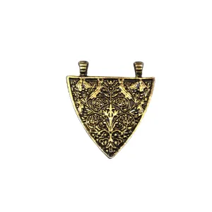 1.25" Oxidized Brass Detailed Floral Triangle  Shaped Pendant with Double Attached Bails  - ~ 35mm x 37mm, Approx. - Sold Individually