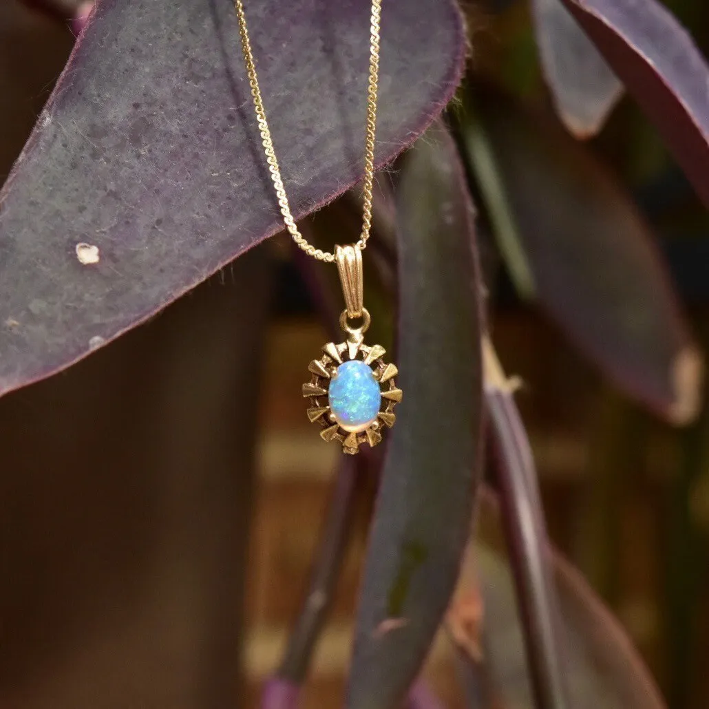 14K Opal Starburst Pendants, Mini Ornate Gemstone Charms, Dainty Gold Necklace Pendants, Art Deco Style