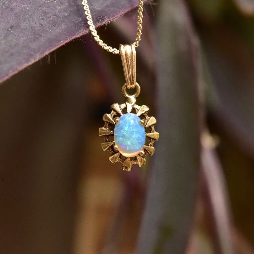 14K Opal Starburst Pendants, Mini Ornate Gemstone Charms, Dainty Gold Necklace Pendants, Art Deco Style