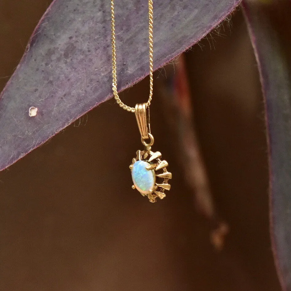 14K Opal Starburst Pendants, Mini Ornate Gemstone Charms, Dainty Gold Necklace Pendants, Art Deco Style