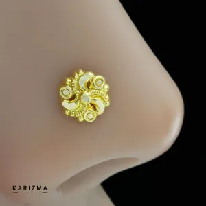 14K Real Gold Women Floral Nose stud nose ring Push Pin