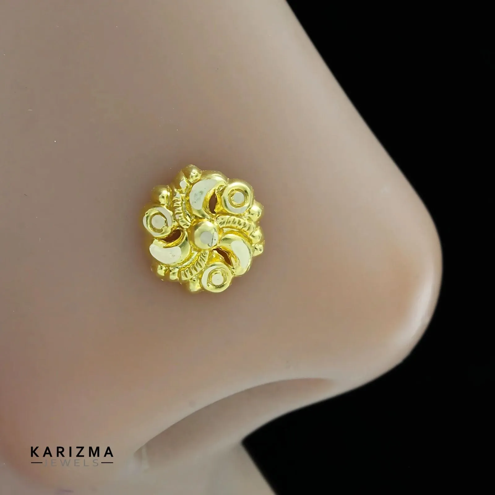 14K Real Gold Women Floral Nose stud nose ring Push Pin