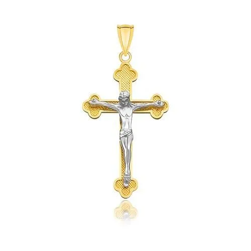 14k Two-Tone Gold Budded Crucifix with Figure Pendant