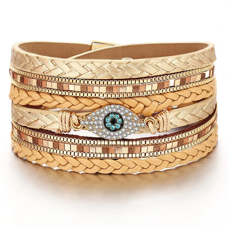 17KM Shell Leather Bracelets For Women Multiple Layers Charm Wide Wrap Gold Bracelet & Bangle  Fashion Friendship Jewelry