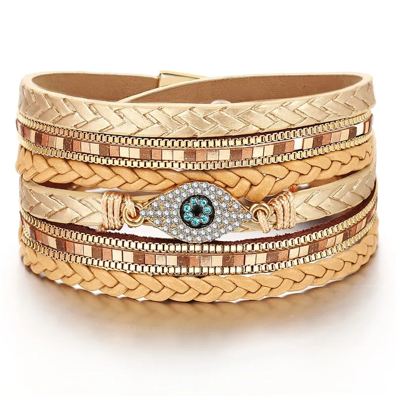 17KM Shell Leather Bracelets For Women Multiple Layers Charm Wide Wrap Gold Bracelet & Bangle  Fashion Friendship Jewelry