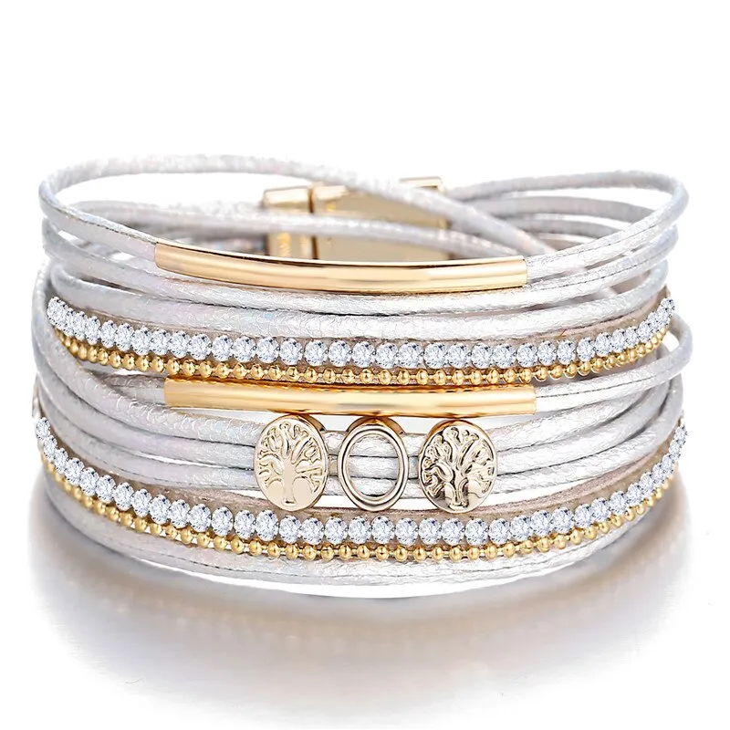 17KM Shell Leather Bracelets For Women Multiple Layers Charm Wide Wrap Gold Bracelet & Bangle  Fashion Friendship Jewelry