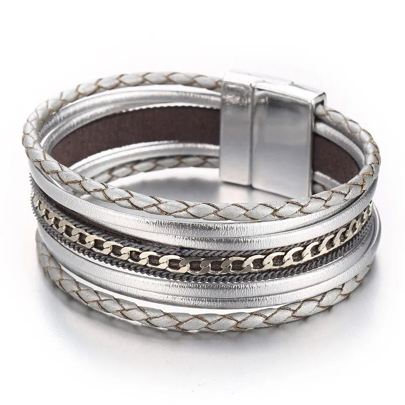 17KM Shell Leather Bracelets For Women Multiple Layers Charm Wide Wrap Gold Bracelet & Bangle  Fashion Friendship Jewelry