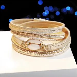 17KM Shell Leather Bracelets For Women Multiple Layers Charm Wide Wrap Gold Bracelet & Bangle  Fashion Friendship Jewelry
