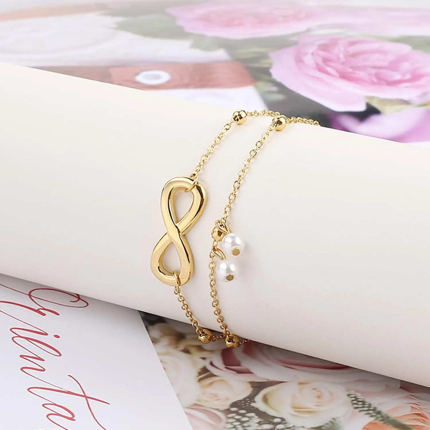 18K Gold Plated Ankle Bracelets for Women Dainty Layered Evil Eye Pearl Heart Gold Anklet for Women Teen Girls Stainless Steel Plus Size Ankle Bracelet Bohemian Foot Beach Jewelry