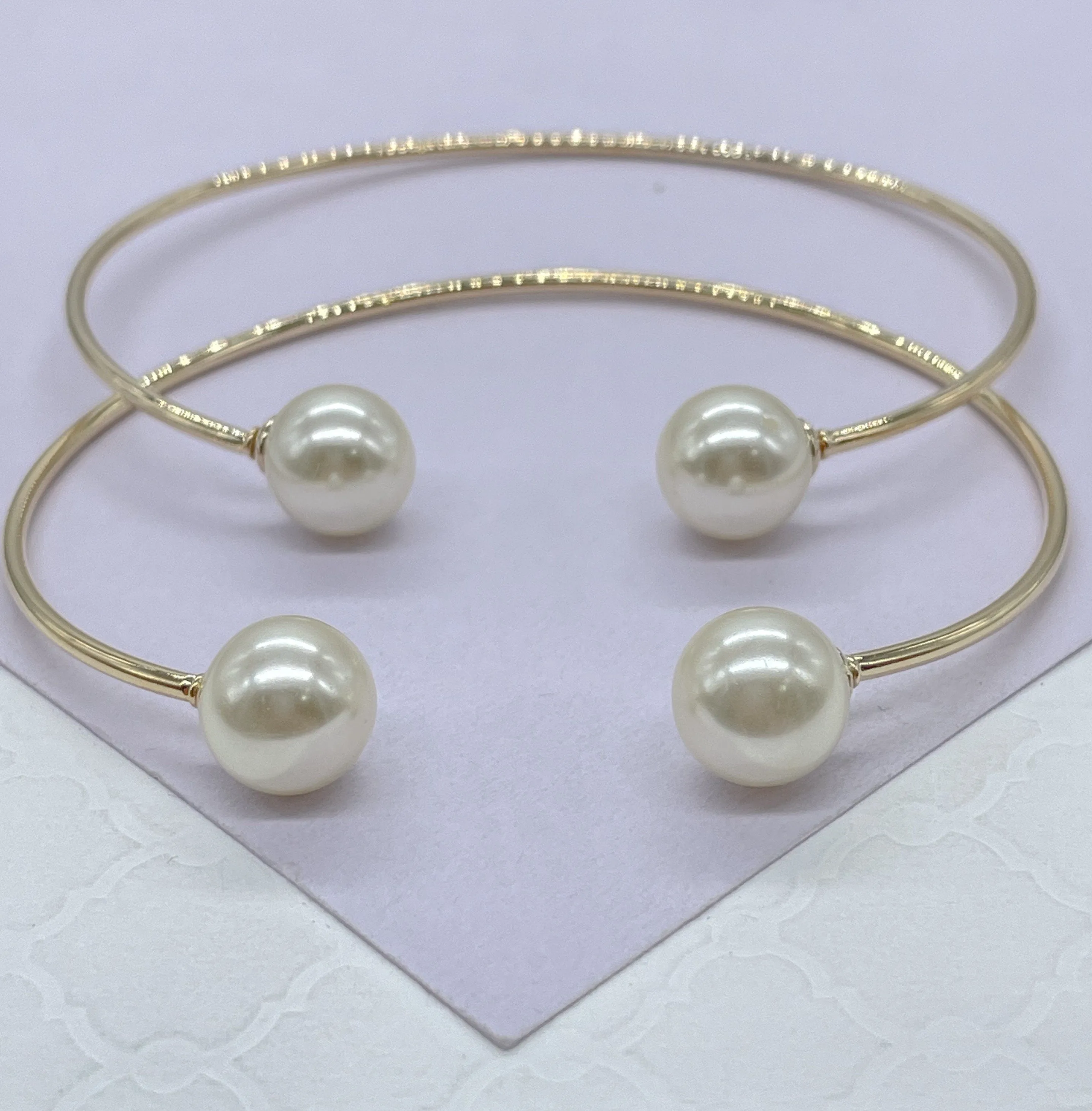 18k Goldfilled Minimalist Pearl Ball Ended Bangle, Gifts for her, Boho Jewlery, Dainty Bangles,