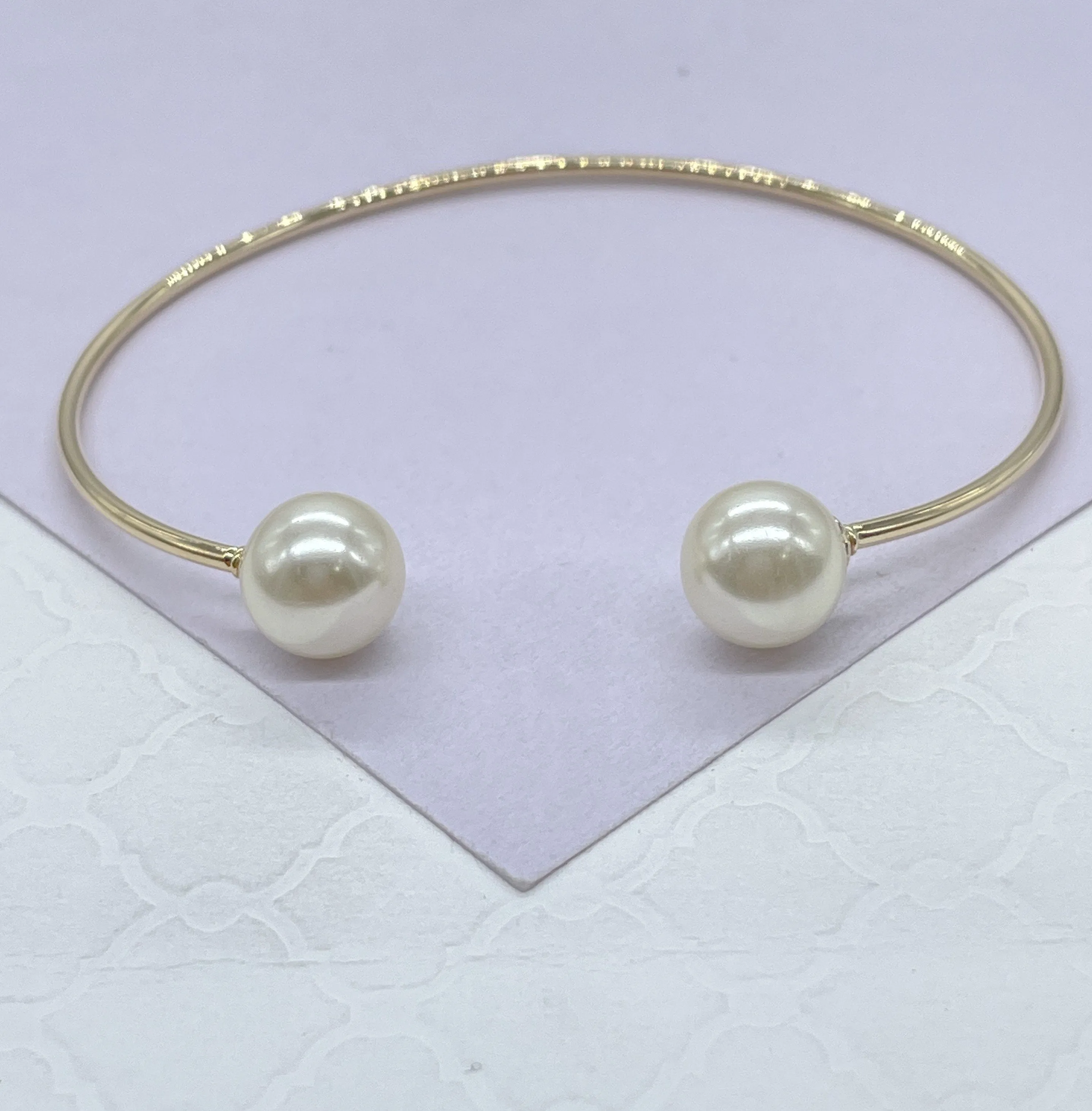 18k Goldfilled Minimalist Pearl Ball Ended Bangle, Gifts for her, Boho Jewlery, Dainty Bangles,