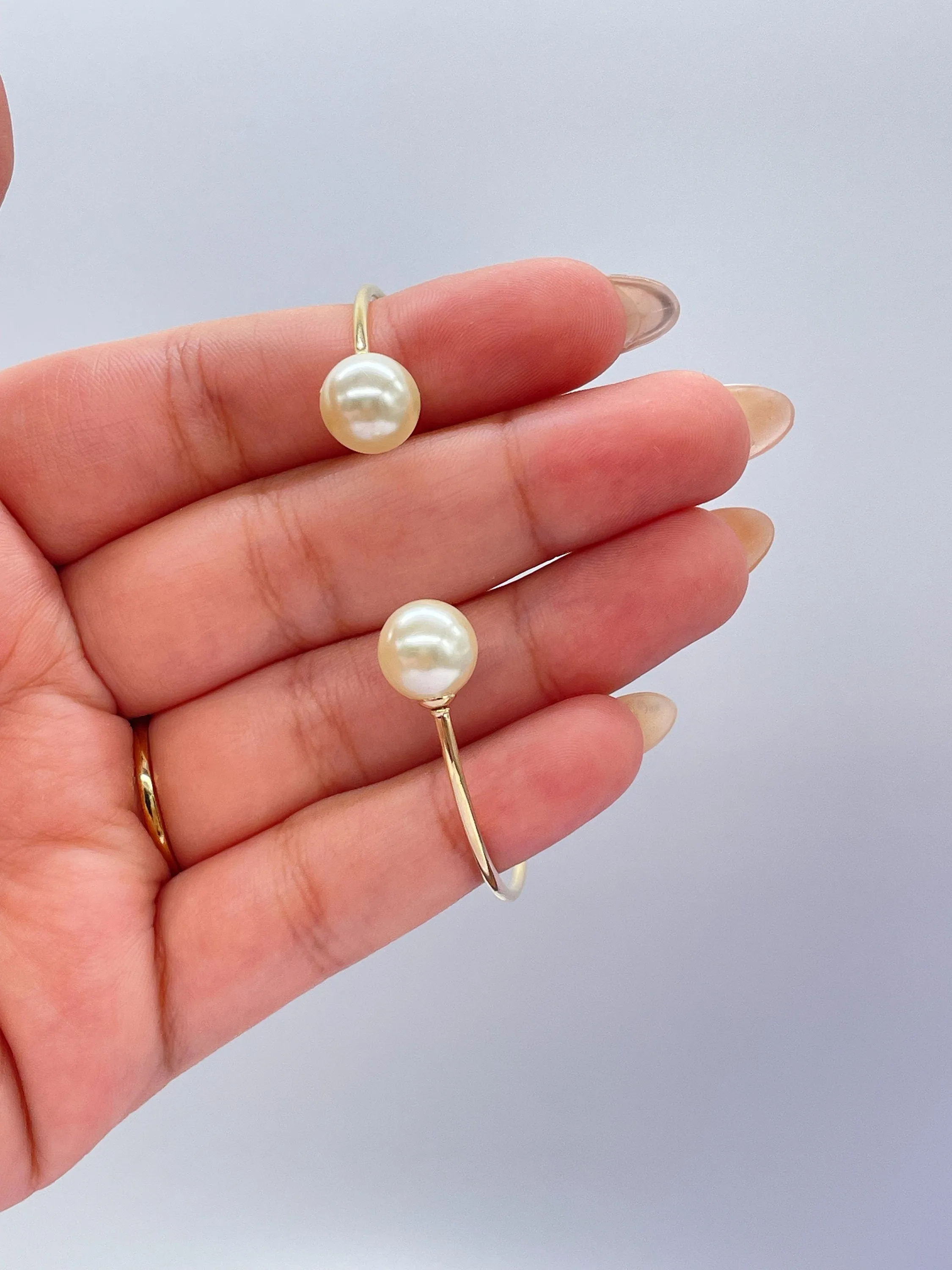 18k Goldfilled Minimalist Pearl Ball Ended Bangle, Gifts for her, Boho Jewlery, Dainty Bangles,