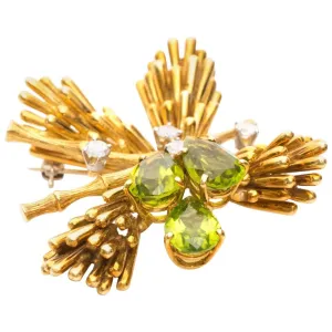1970s Raymond Yard 18K Gold, Diamond & Peridot Brooch