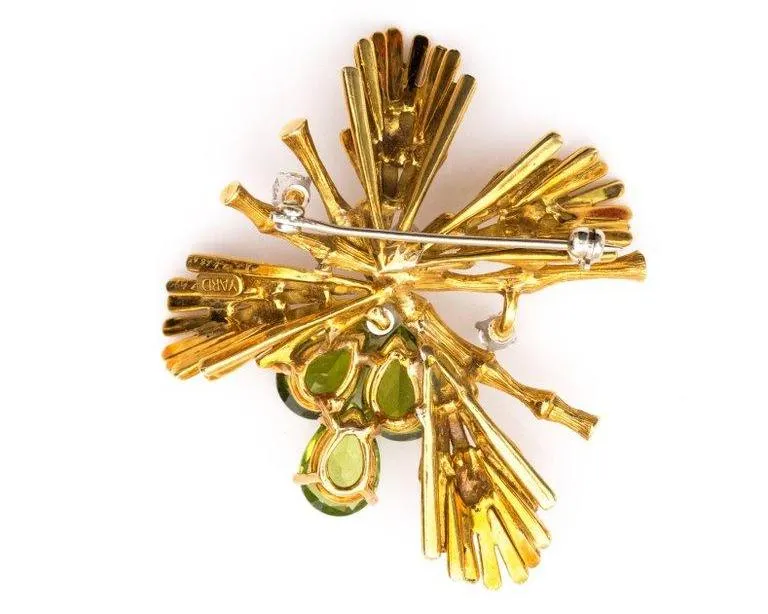 1970s Raymond Yard 18K Gold, Diamond & Peridot Brooch