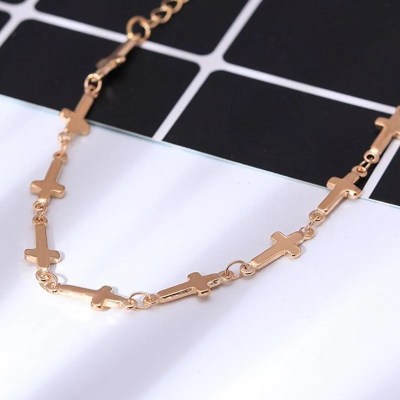 2 Color Simple Style Small Cross Bracelets Bangles for Women - Charming Christian Jewellery