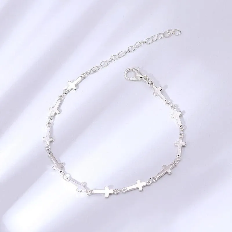 2 Color Simple Style Small Cross Bracelets Bangles for Women - Charming Christian Jewellery