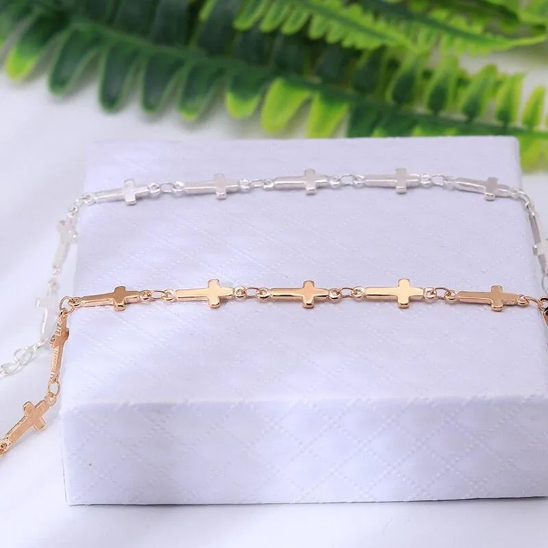 2 Color Simple Style Small Cross Bracelets Bangles for Women - Charming Christian Jewellery