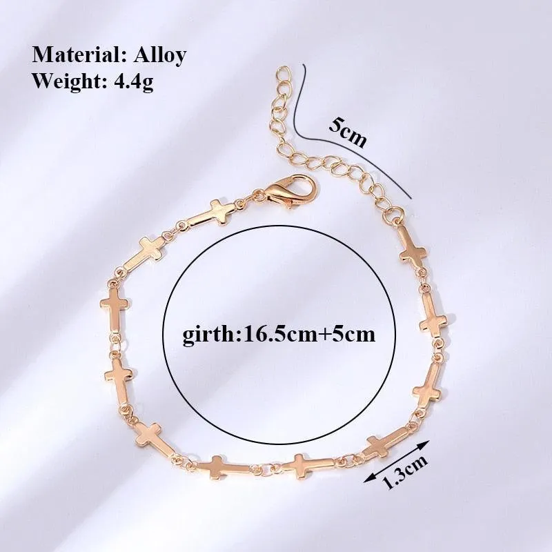 2 Color Simple Style Small Cross Bracelets Bangles for Women - Charming Christian Jewellery