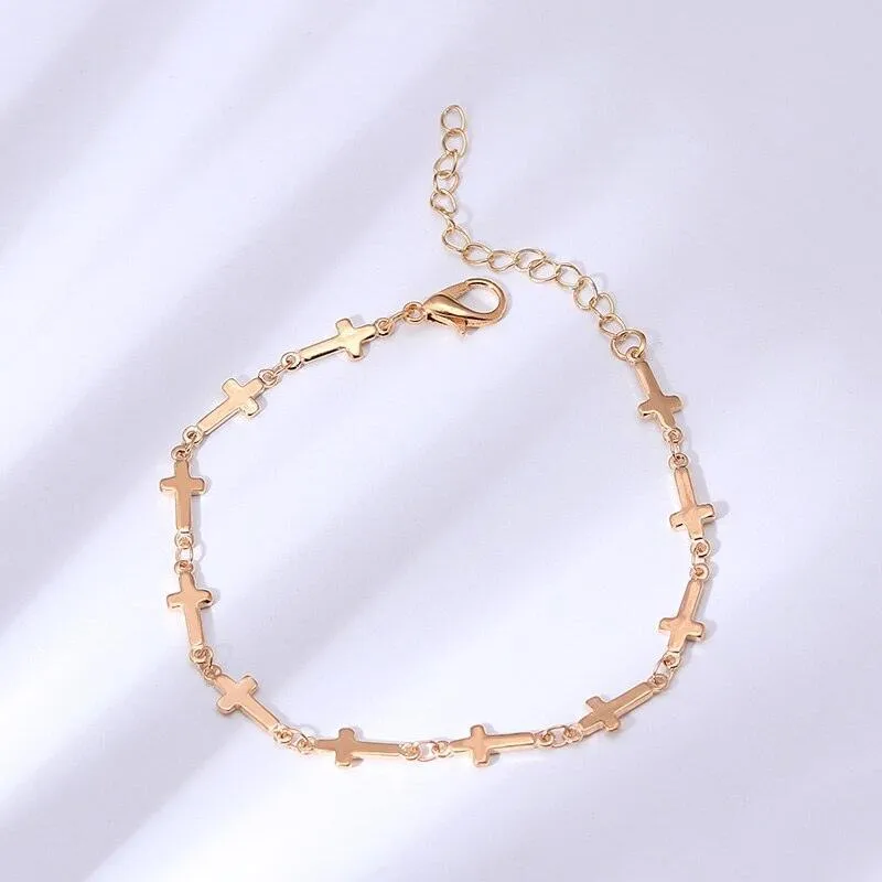 2 Color Simple Style Small Cross Bracelets Bangles for Women - Charming Christian Jewellery