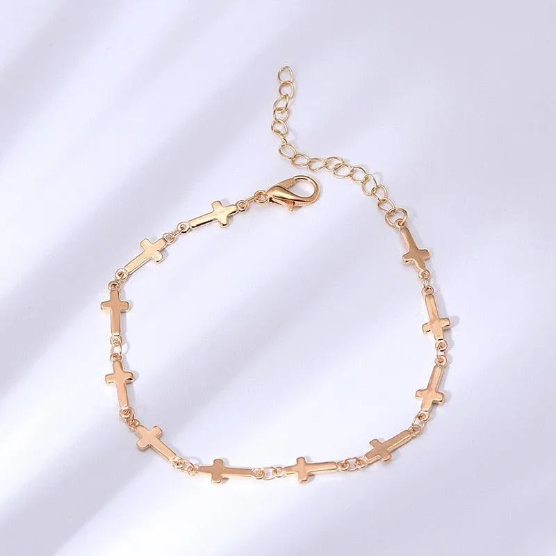 2 Color Simple Style Small Cross Bracelets Bangles for Women - Charming Christian Jewellery