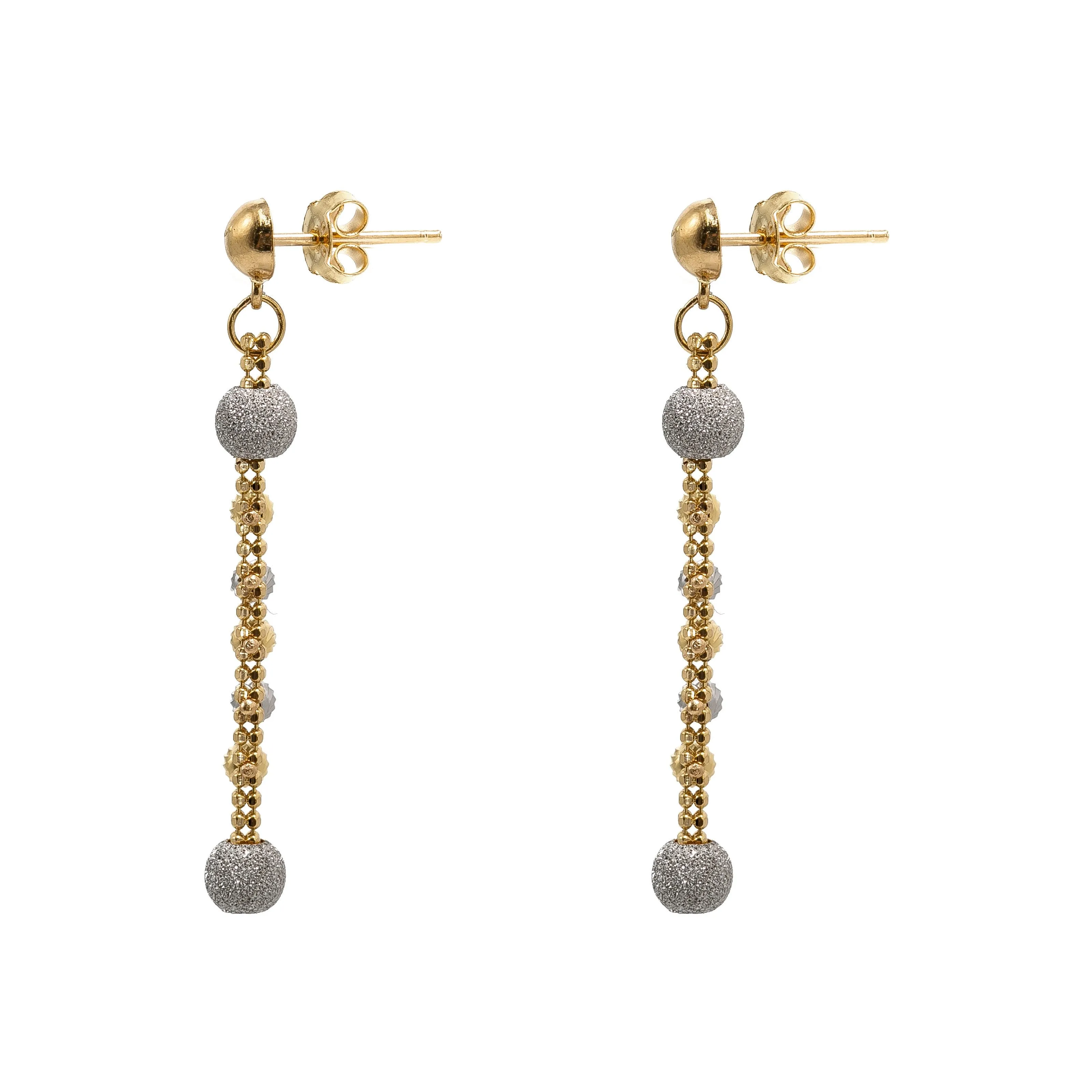 22K Multi Tone Gold Earrings & Necklace Set W/ Yellow & White Gold Beaded Lariat Design