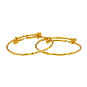 22K Yellow Gold Baby Bangles Set of 2 W/ Adjustable Bands, 13.3grams