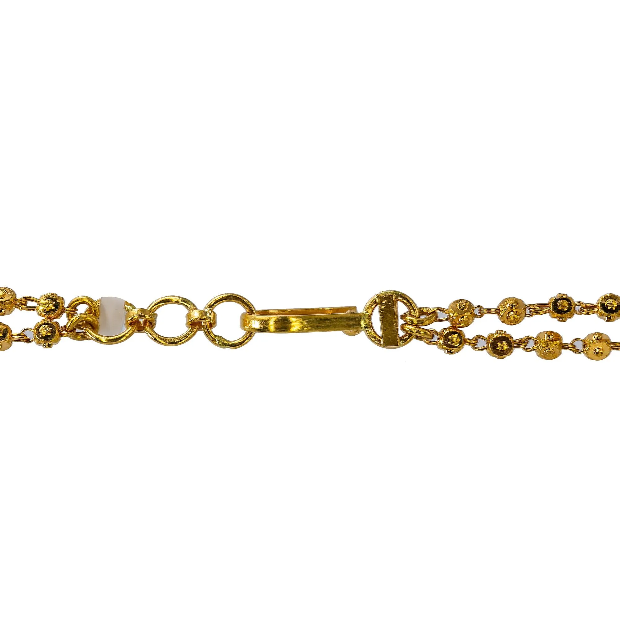 22K Yellow Gold Multi Strand Haaram Necklace W/ Emeralds, Rubies, CZ Gemstones & Side Pendants