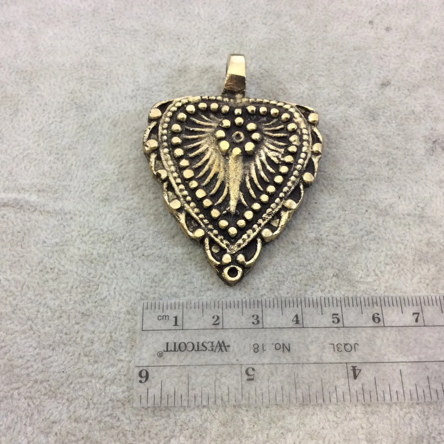 2" Heavy Oxidized Brass Ornate Inverted Teardrop Shaped Pendant with Attached Bail  - Measuring 50mm x 54mm, Approx. - Sold Individually