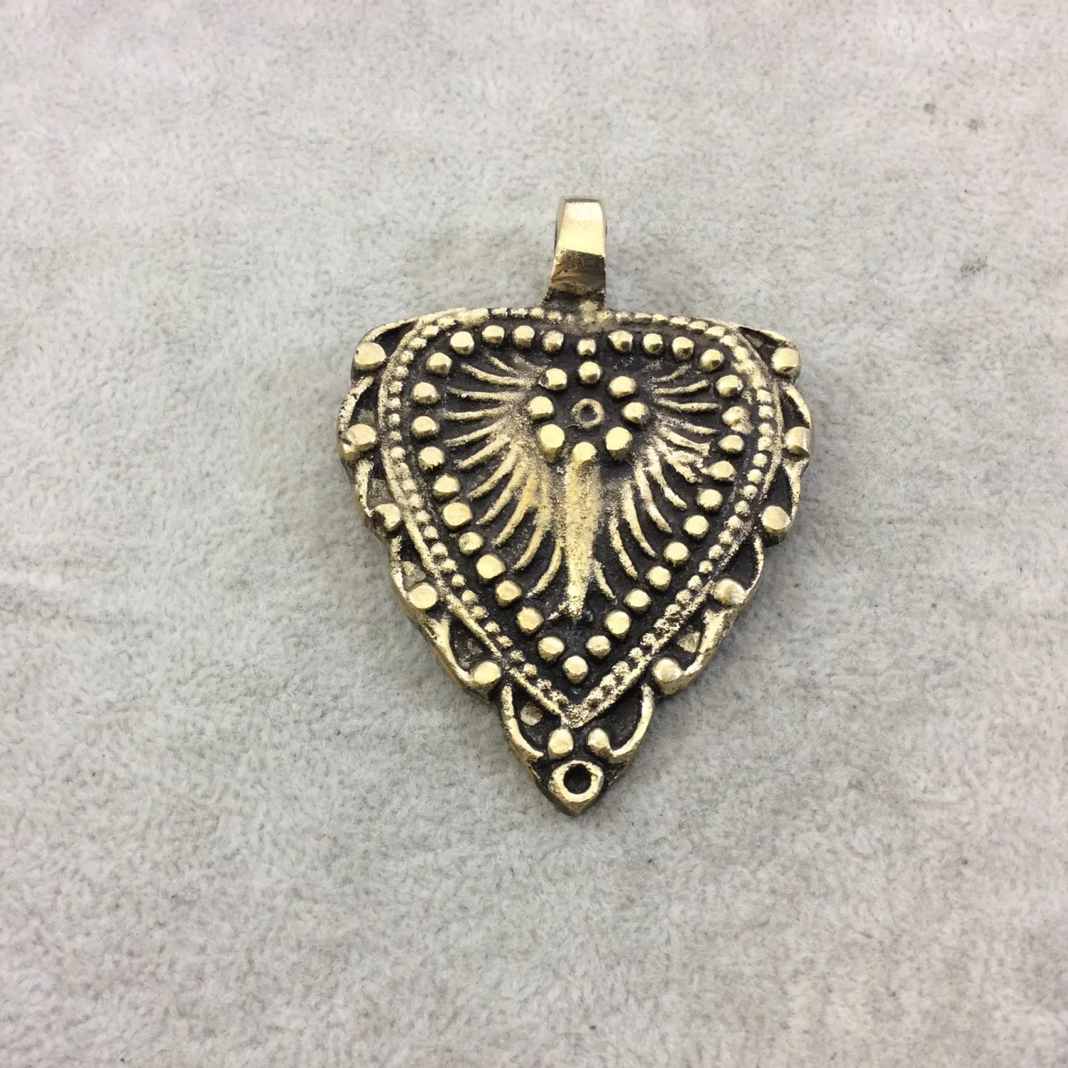2" Heavy Oxidized Brass Ornate Inverted Teardrop Shaped Pendant with Attached Bail  - Measuring 50mm x 54mm, Approx. - Sold Individually