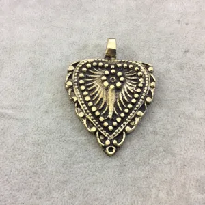 2" Heavy Oxidized Brass Ornate Inverted Teardrop Shaped Pendant with Attached Bail  - Measuring 50mm x 54mm, Approx. - Sold Individually