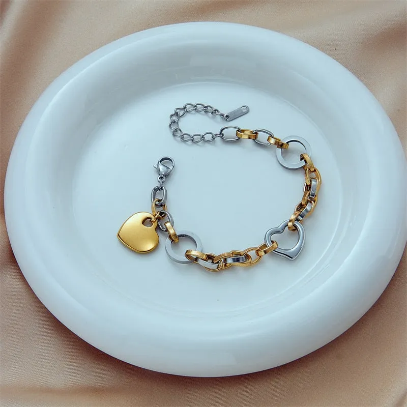 316L Stainless Steel Heart Charm Bracelet For Women