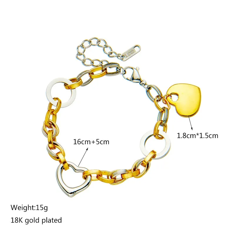 316L Stainless Steel Heart Charm Bracelet For Women