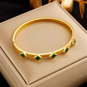 316L Stainless Steel Square Green White Crystal Bangles Bracelet For Women