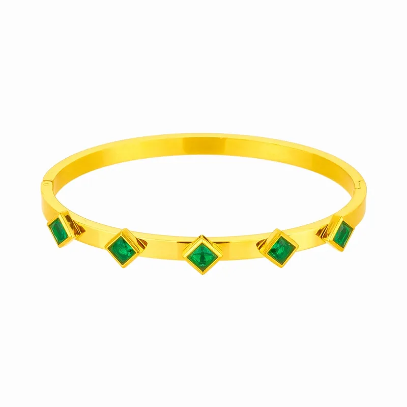 316L Stainless Steel Square Green White Crystal Bangles Bracelet For Women