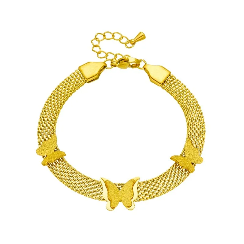 316L Stainless Steel Wide Web Chain Butterfly Charm Bracelet For Women