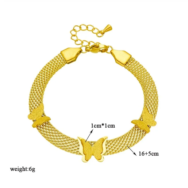 316L Stainless Steel Wide Web Chain Butterfly Charm Bracelet For Women