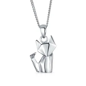 3D Geometric Jewelry Set Cat Earrings & Necklace in Sterling Silver