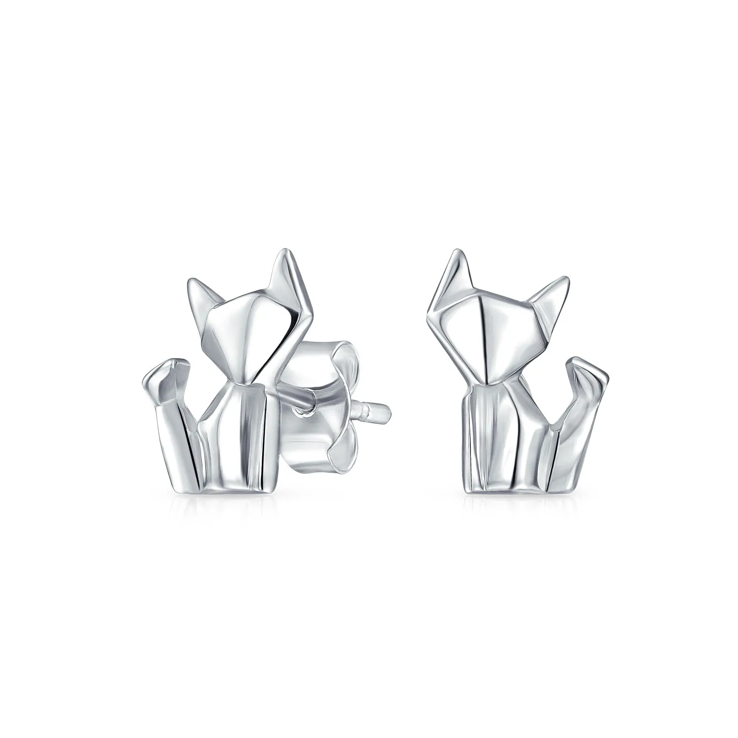 3D Geometric Jewelry Set Cat Earrings & Necklace in Sterling Silver