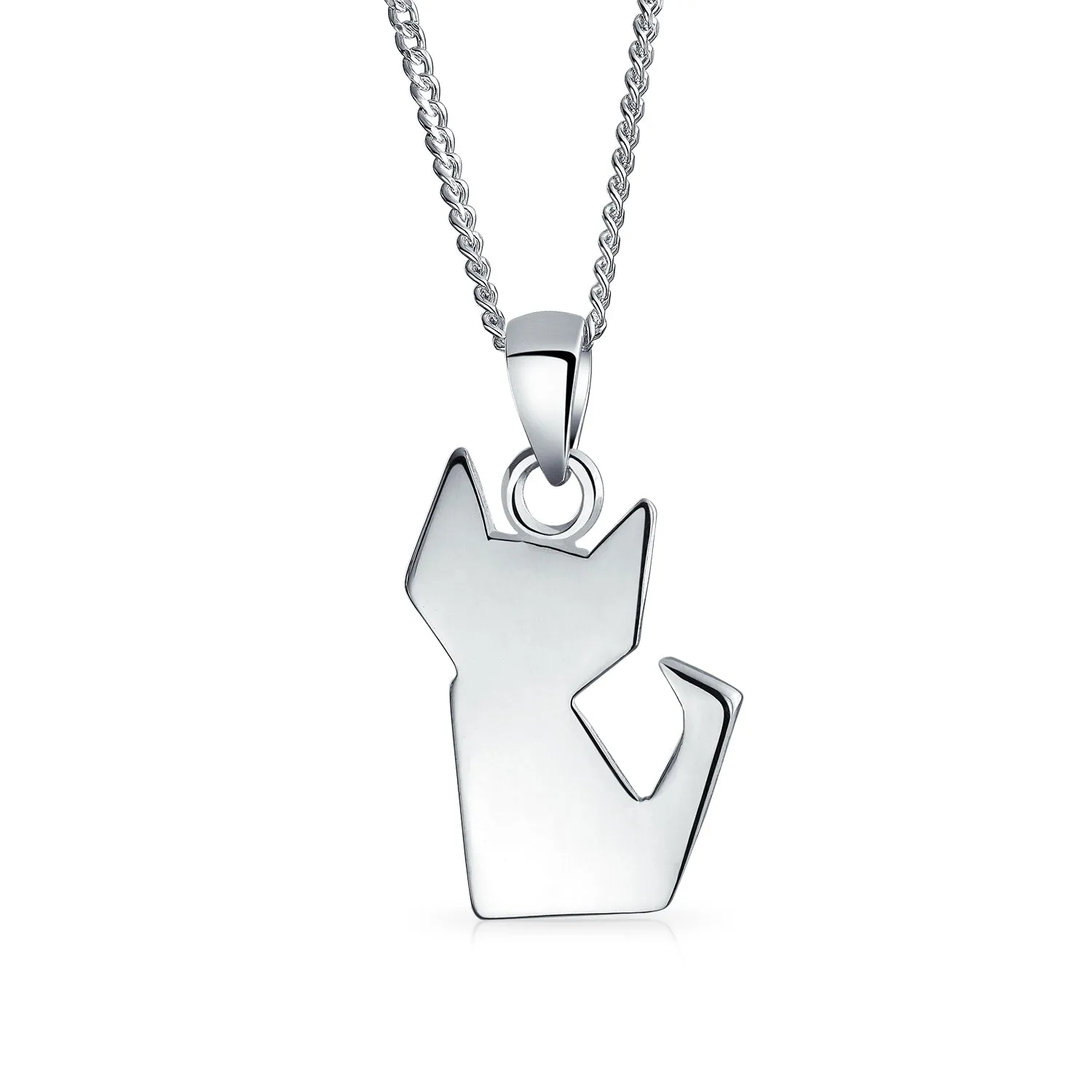 3D Geometric Jewelry Set Cat Earrings & Necklace in Sterling Silver