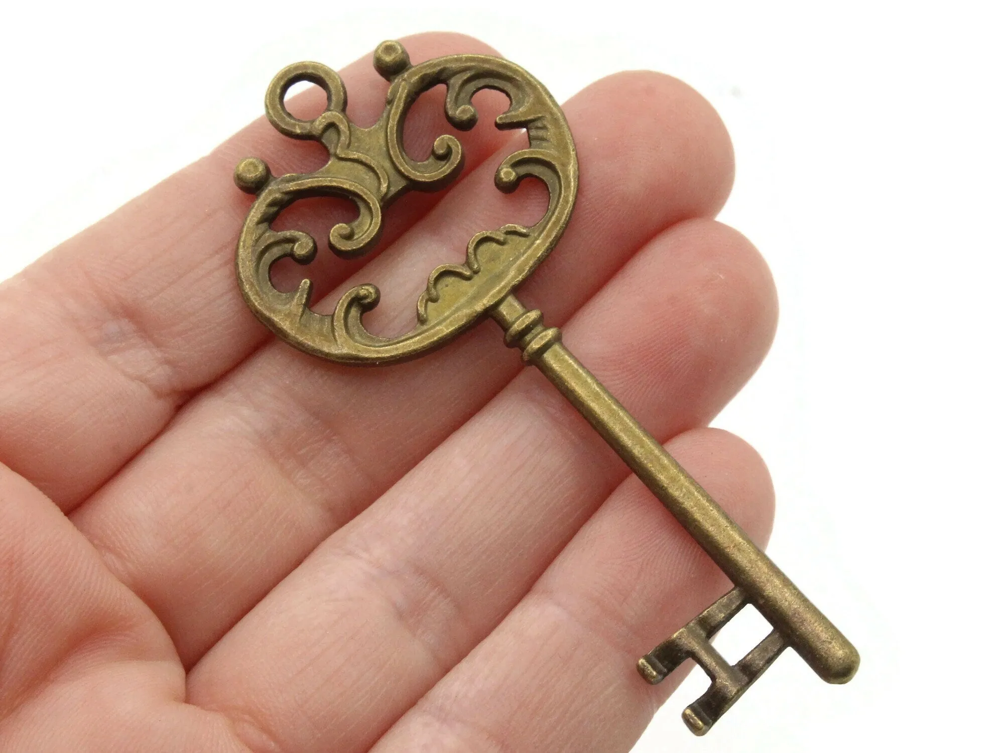 4 69mm Antique Bronze Ornate  Metal Skeleton Key Charms