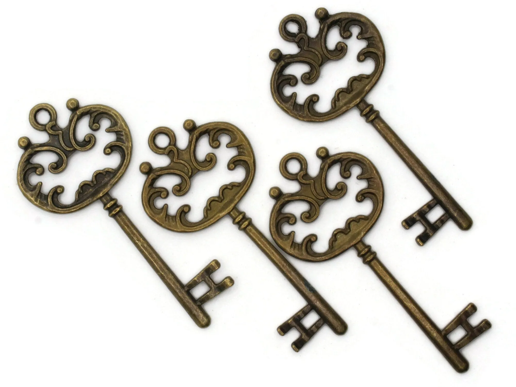 4 69mm Antique Bronze Ornate  Metal Skeleton Key Charms