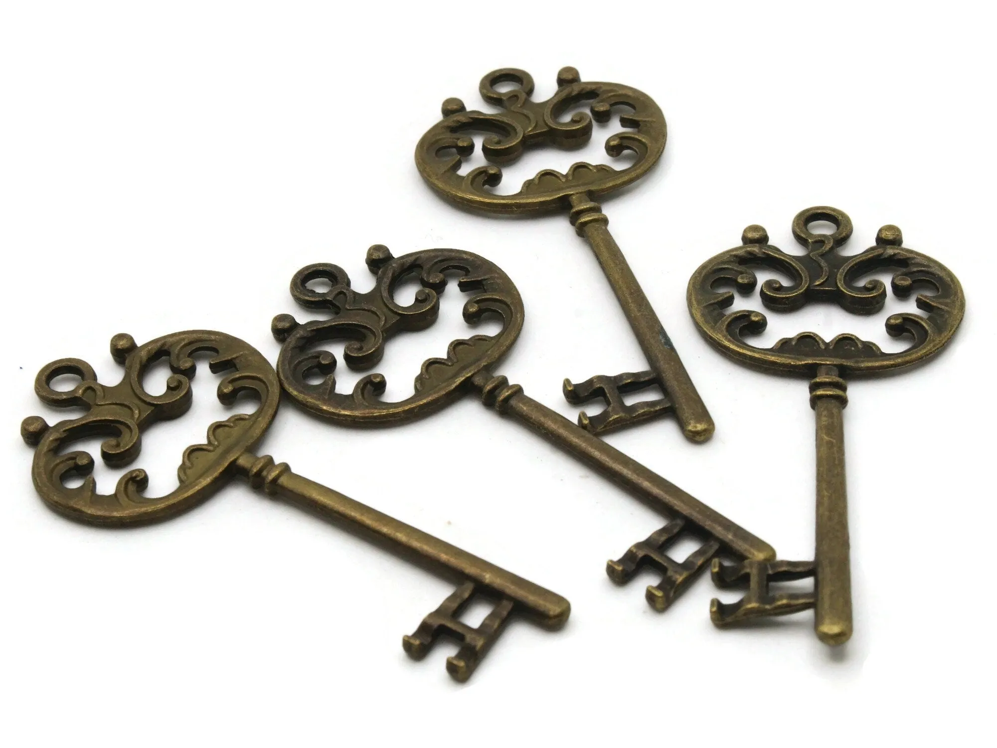 4 69mm Antique Bronze Ornate  Metal Skeleton Key Charms