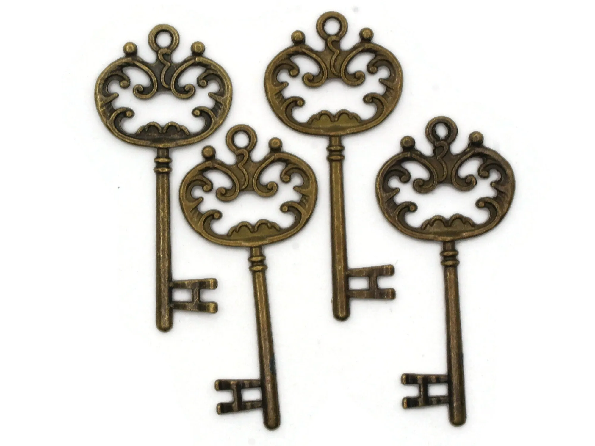 4 69mm Antique Bronze Ornate  Metal Skeleton Key Charms