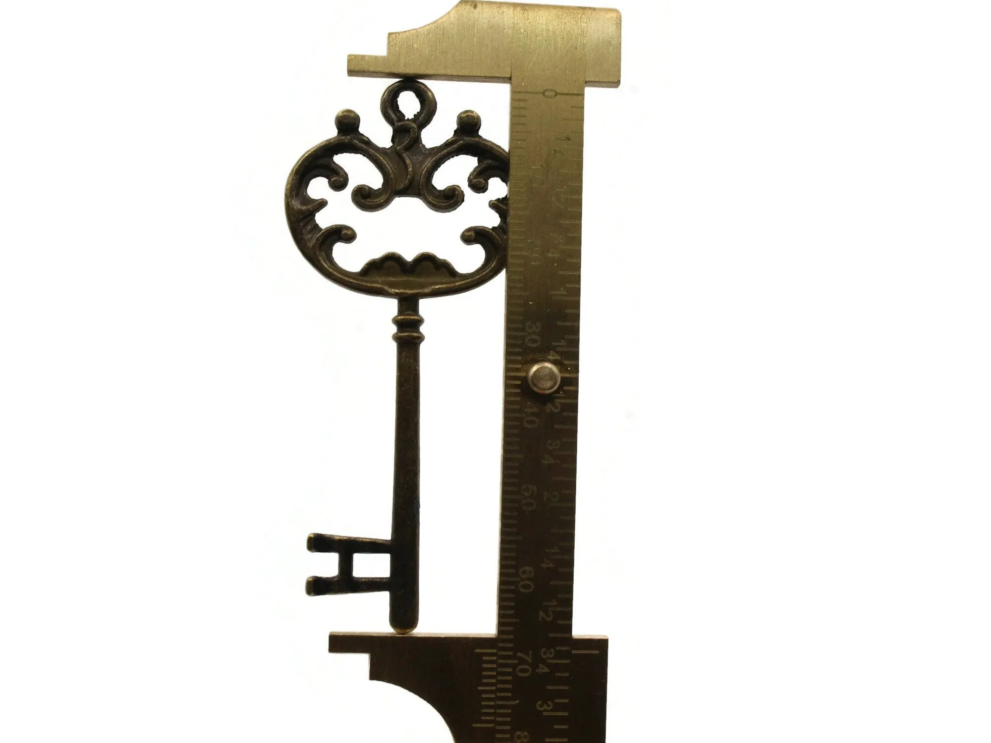 4 69mm Antique Bronze Ornate  Metal Skeleton Key Charms