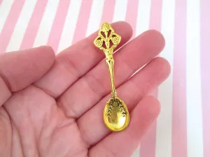6 Large Gold Plated Ornate Spoon Charm Pendants, #DH74