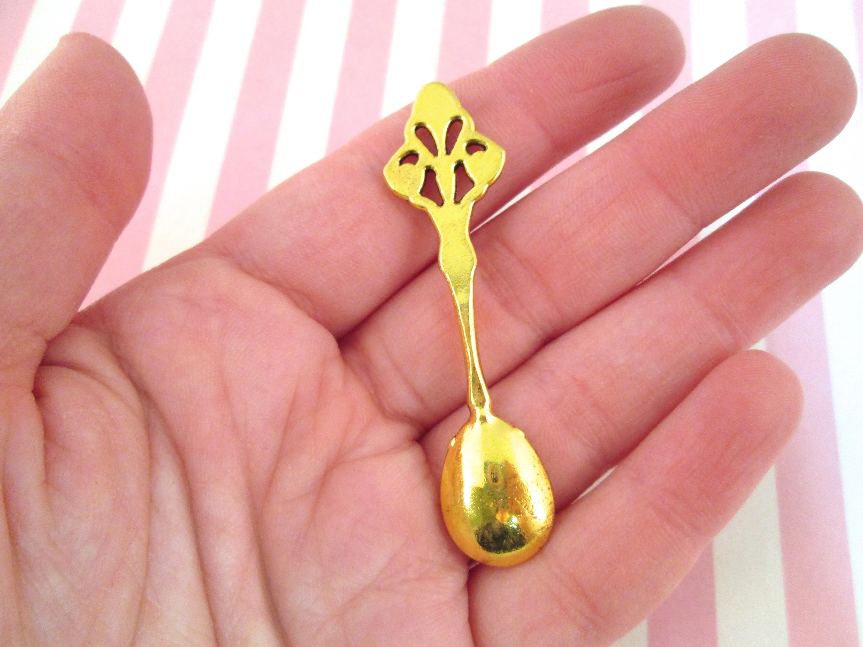 6 Large Gold Plated Ornate Spoon Charm Pendants, #DH74