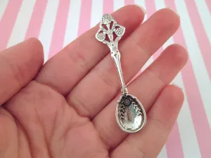 6 Large Silver Ornate Spoon Charm Pendants, #DH59