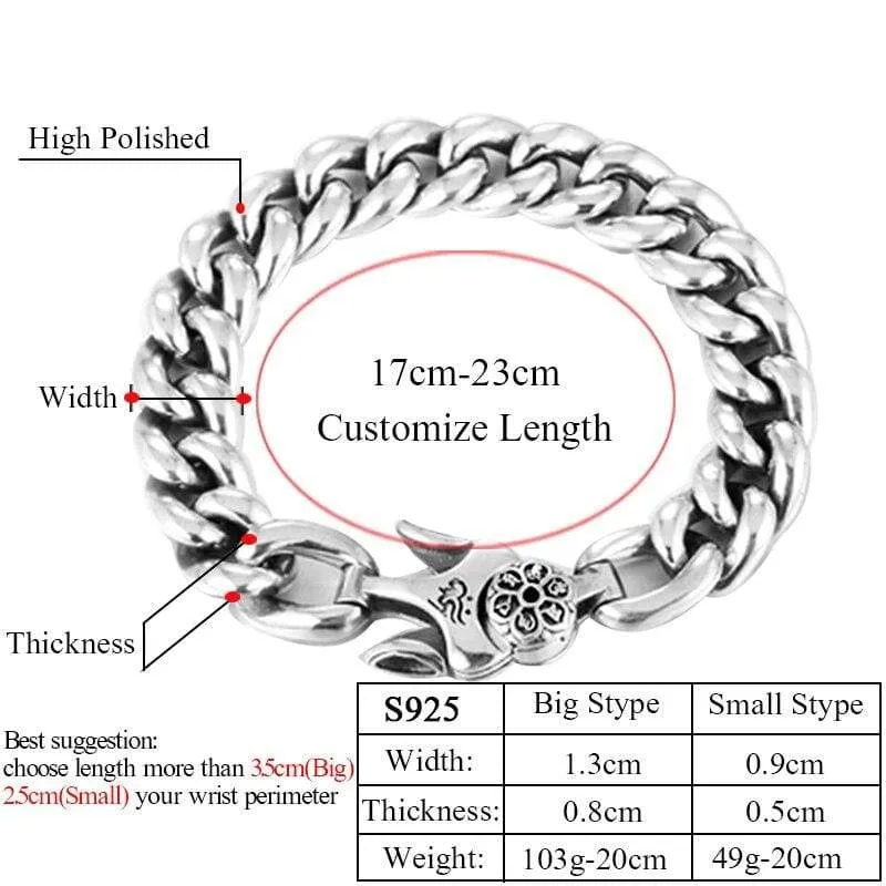 925 Silver Bracelet Punk Charm Sterling Silver Spring Clasp Link Chain Bracelet Men Jewelry For 2017