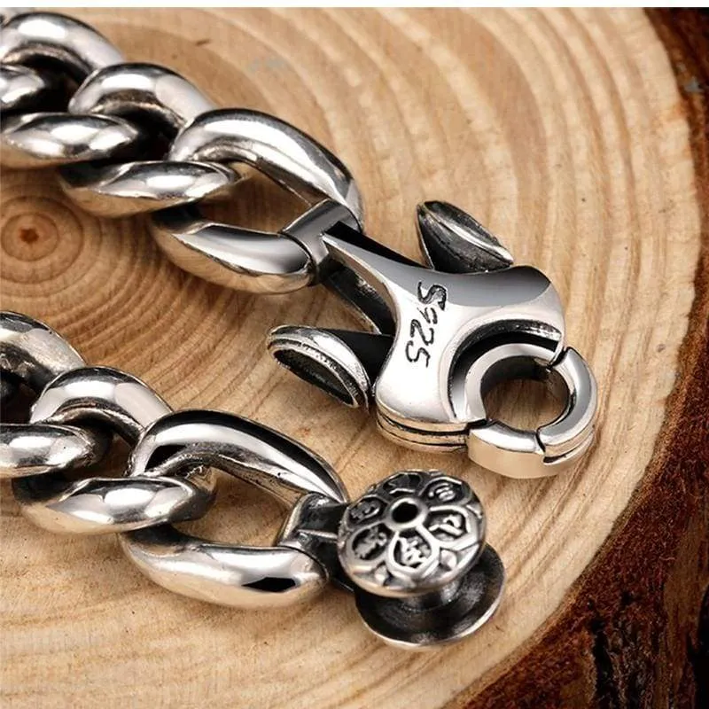 925 Silver Bracelet Punk Charm Sterling Silver Spring Clasp Link Chain Bracelet Men Jewelry For 2017