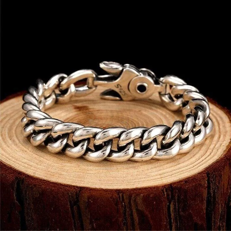 925 Silver Bracelet Punk Charm Sterling Silver Spring Clasp Link Chain Bracelet Men Jewelry For 2017